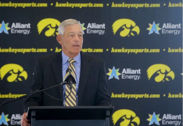 Iowa’s head football coach Kirk Ferentz speaks during Iowa Football’s media day.