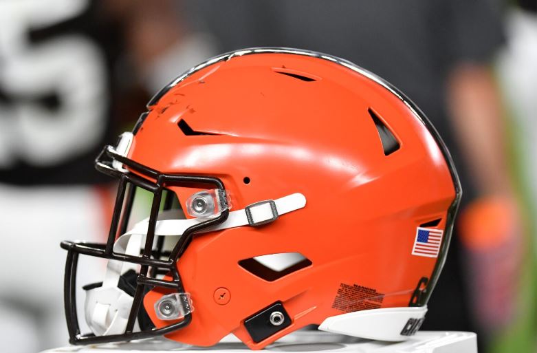 Aug 17, 2023; Philadelphia, Pennsylvania, USA; Cleveland Browns helmet on the sidelines against the Philadelphia Eagles during the second quarter at Lincoln Financial Field.